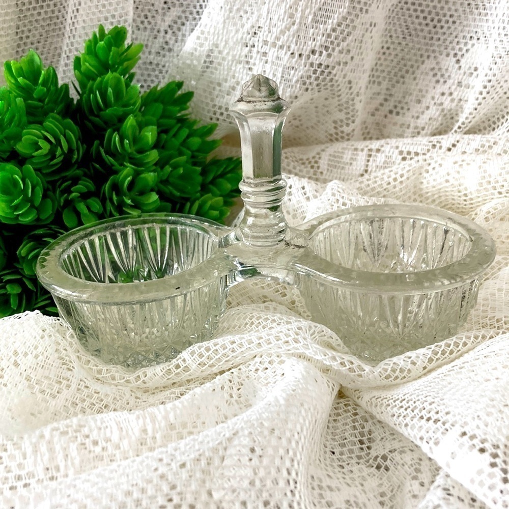 Vintage salt/sugar dips, with handle,tableware France…